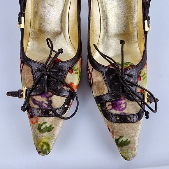 Etro Floral Velvet Pumps High Heels Shoes Buckles Lace-up Size 40 EU / 9.5 US - Picture 14 of 14